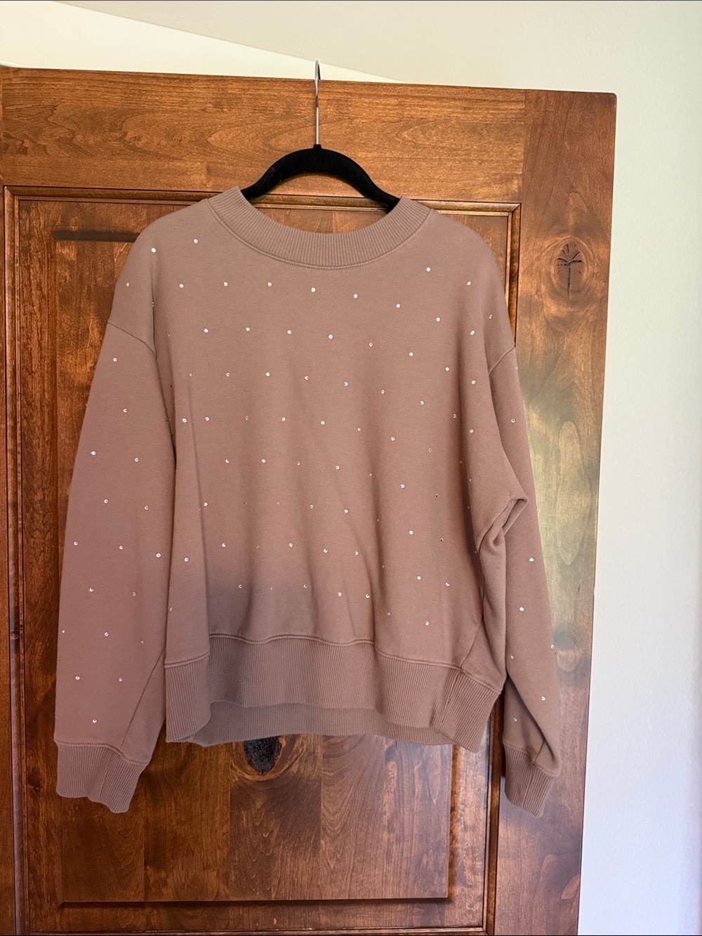 a new day Taupe Crewneck Sweater with Stud Accents